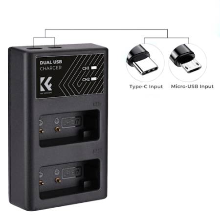 K&F Concept KF28.0008 - ładowarka dwukanałowa z USB-C, do LP-E17_Typ portów zasilających_3